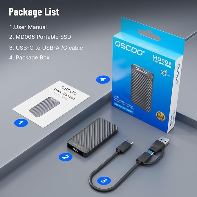 2TB Portable SSD – USB 3.2 Gen 2x2 External Solid State Drive, Up to 2000MB/s, Dual USB-C & USB-A, Compatible with Smartphones, Laptops, Tablets, Smart TVs, Cameras, Game Consoles