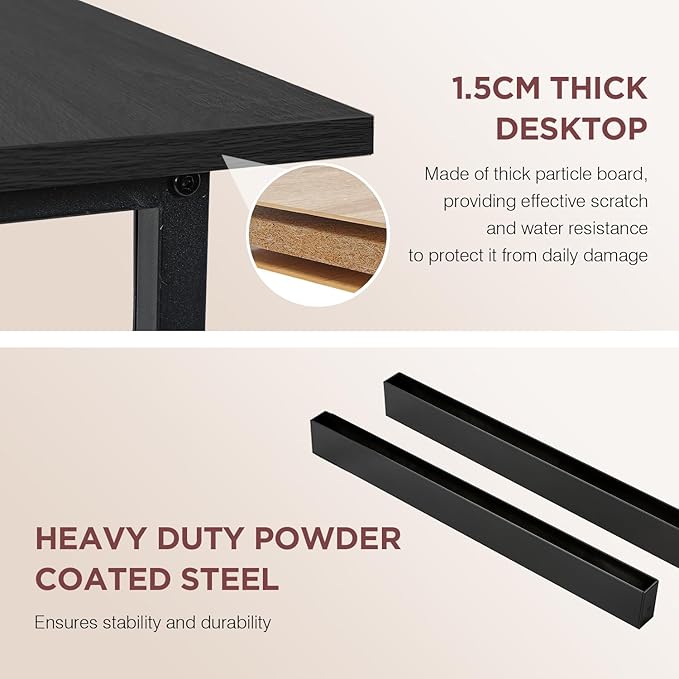 PayLessHere | 39 Inch Computer Desk | Black | Office Desk with Metal Frame, Adjustable Feet | Water-Resistant, Scratchproof Surface | Sturdy Writing Table for Home Office or Study | Pack of 1