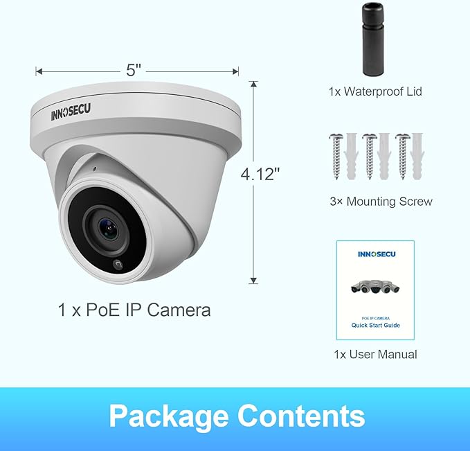 IP PoE Camera, UltraHD 5MP Dome Security Camera Outdoor Indoor, 2.8mm Lens Wide Angle 110°, Night Vision 100ft, Built-in Mic, Smart Human/Vehicle Detection, IND5GR93A (White)
