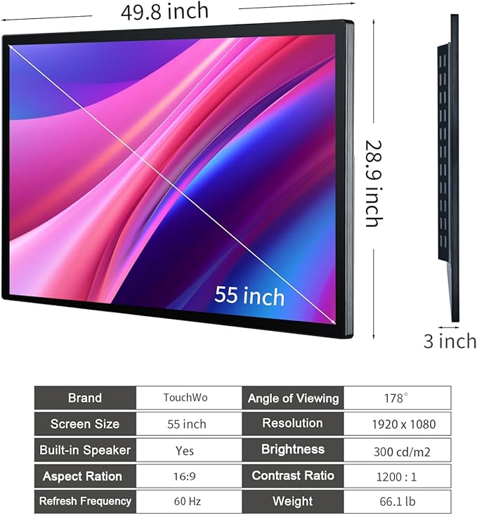 55" Interactive Touchscreen Monitor, Smart Board 4K Display with Wall Mount, Android 11 Smart Touch Screen Presentation Electronic Whiteboard for Office & Classroom, RAM 4G & ROM 32G