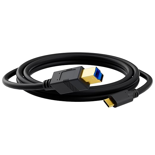 USB C to B 3.0 Cable 15FT, USB-C-Male to USB B-Male 3.0 Cable, Gold-Plated Connectors, Compatible with Docking Station, External Hard Drivers, Scanner, Hard Drive Enclosure, Built-in Hub & More, Black