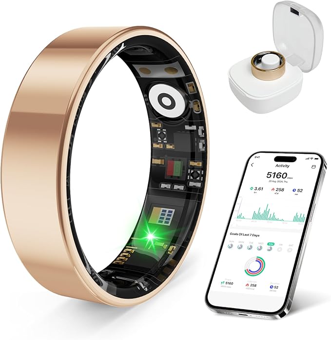 Smart Health Ring, Featuring Stress and Sleep Monitoring Functions, Compatible with iOS and Android, Waterproof Fitness Tracker for Women & Men, No Subscription Fee. (Rose Gold, 11)