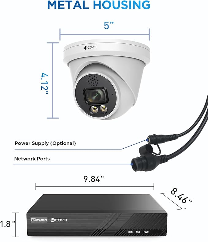 4COVR PoE Security Camera System 4K, 2 Way Audio Talk & Smart Color Night Vision, Smart Human/Vehicle Detection, 8CH 8MP NVR 2TB HDD, 6X 8MP Dome IP Camera IP67, 24/7 Recording, LY97KA8M0806