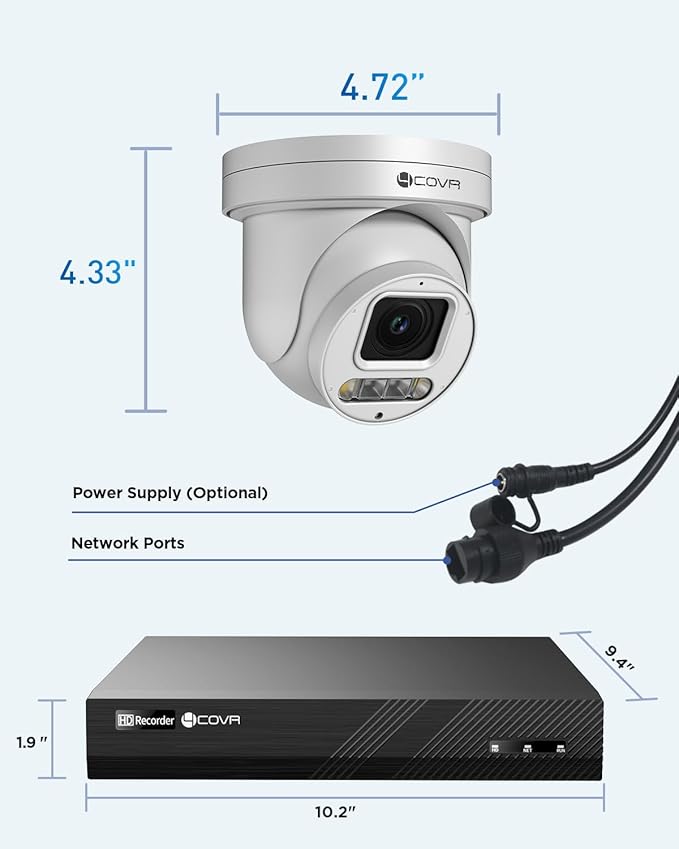 4COVR 4K PoE PTZ Security Camera System, 4X 8MP PoE IP PTZ Camera Two Way Audio, 280ー Pan 90ー Tilt 5X Optical Zoom, Smart Color Night Vision, Human Vehicle Detection, 8CH 4K NVR 2TB HDD, LY5XCP8M0804