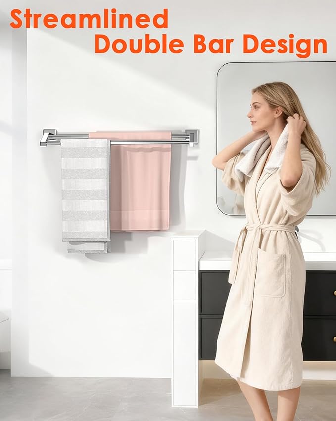 Alise Double Bath Towel Bars Towel Racks for Bathroom Lavatory,Wall Mount Towel Holder Heavy Duty SUS304 Stainless Steel Towel Hanger Towel Rail,GK9700-C Polished Chrome,28 Inch