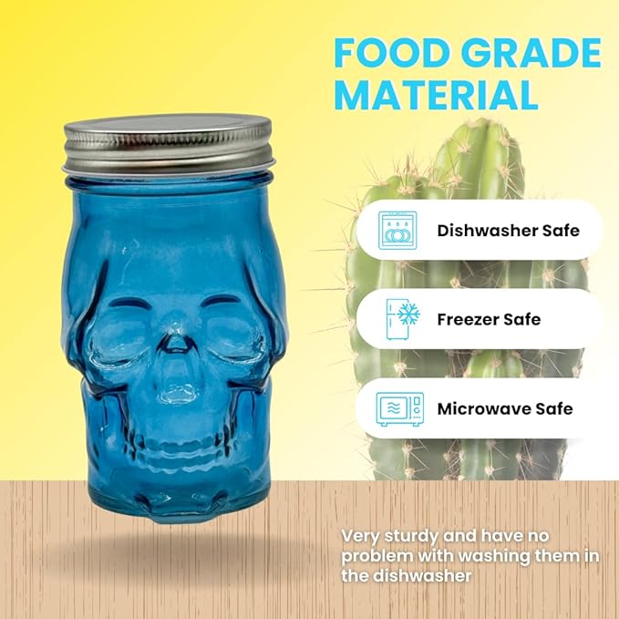 Generic 14 oz Colorful Skull Glass Mason Jar – Mix & Match 7 Vibrant Colors, Large & Durable! (Green)