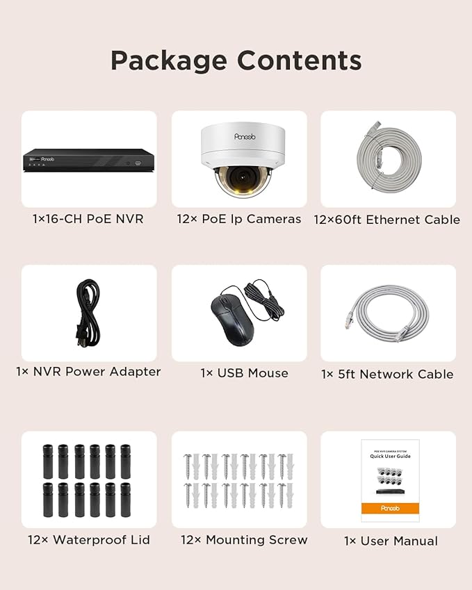16 Channel Security Camera System, 12x 5MP Wired IK-10 Vandal Dome PoE Camera Outdoor, Human Vehicle Detection, Smart Color Night Vision, 2 Way Audio, NVR 4TB HDD, 24-7 Recording, PD54Y1216-5M