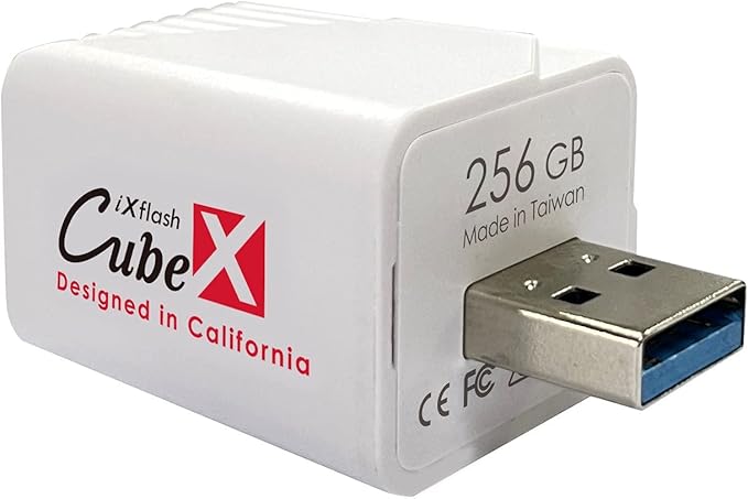 iXflash Cube 256GB Photo Storage Device Apple MFi Certified USB Type A for iPhone & iPad, Auto Backup Photos & Videos