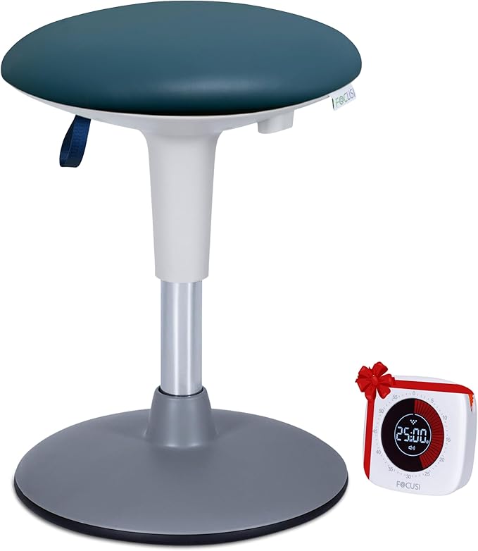 Kids Wobble Stool Ages 7â12; Adjustable Height Wobble Stool for Classroom Seating with Soft, Easy-to-Clean New Fabric Cushion; Flexible Wiggle Chair for Focus & ADHD + Bonus Visual Timer (Lake Teal)