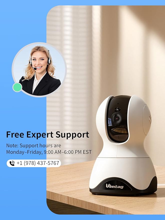 VIMTAG 2.5K Indoor Cameras for Home Security, 360ยฐ Pan/Tilt Pet Camera with Phone App for Dog/Cat, 5G/2.4GHz WiFi Security Camera Indoor for Nanny/Baby/Room, Night Vision, 2-Way Audio, Cloud & SD Card