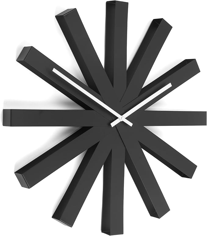 BEW Wall Clock, 14 in Mid Century Modern Wall Clocks Battery Operated, Unique 3D Frameless Black Metal Wall Clock Silent Non Ticking for Kitchen, Bedroom, Office, Outdoor, Living Room Decor