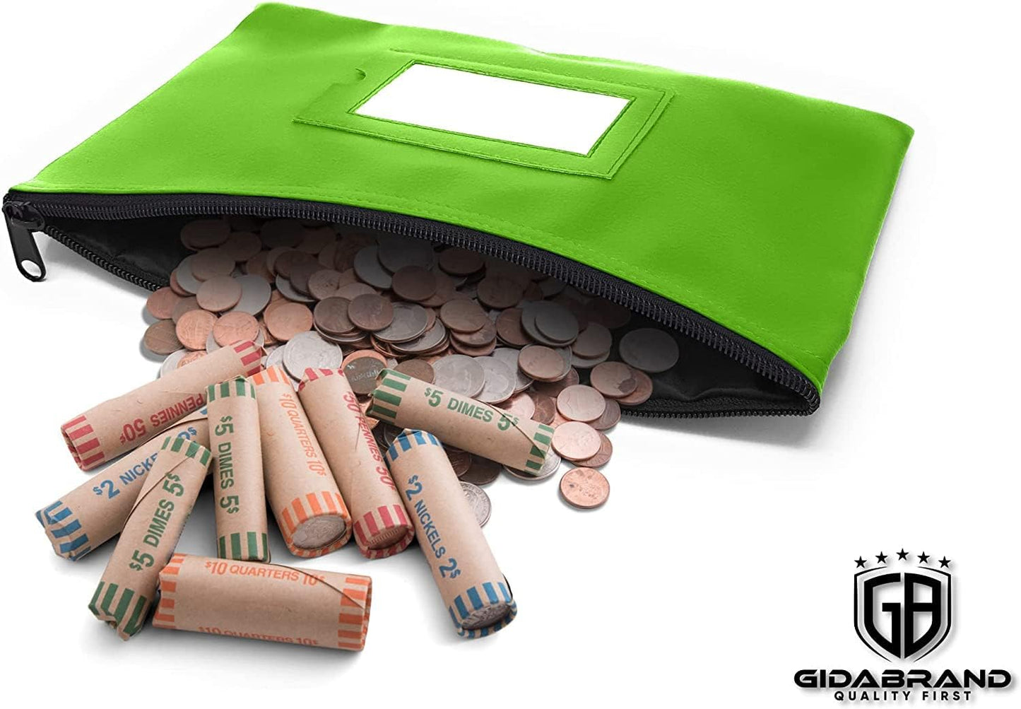 Money Bank Deposit Bag with Zipper | 11x6 inch | Light Green | Durable Leatherette Money Cash Coin Check Wallet Pouch for Men & Women with Framed ID Window and Blank Card | by GIDABRAND (10)