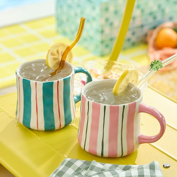 Vibrant Striped Ceramic Coffee Mug - Unique Green Design, 12oz, Microwave & Dishwasher Safe, Perfect for Daily Brews tea or coffee