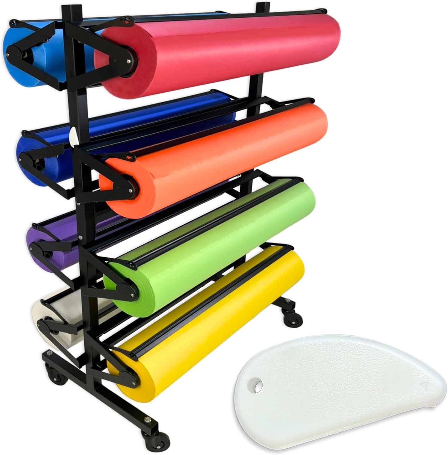 Paper Roll Holder, Dispenser Rack and Cutter - 8 Racks for Large, 36" Butcher, Craft, Gift Wrap & Art Kraft Rolls â Durable, Mobile Rolling Organizer with Ceramic Blade for Classroom, Studio & Retail