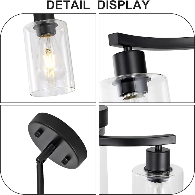 3 Light Modern Dining Chandeliers Over Table,Black Light Fixture for Dining Room,Farmhouse Chandelier with Glass Shade,Industrial Pendant Lighting for Kitchen Island,Foyer,Hallway, Bedroom