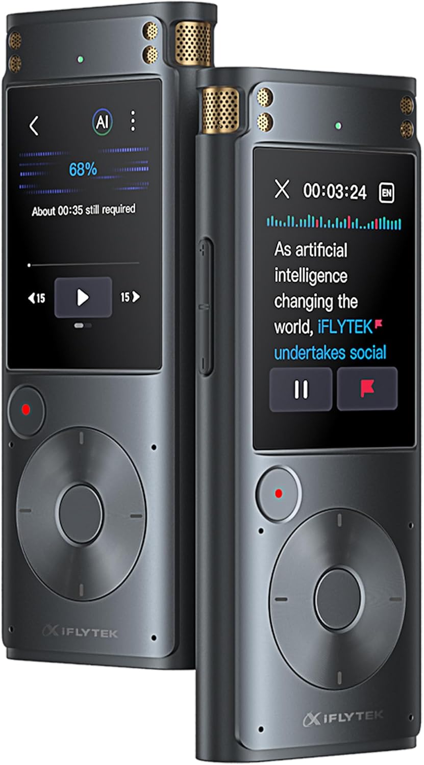 iFLYTEK Offline Voice Recorder with Playback, Secure Digital Recorder with AI Transcription, 5-Language Voice-to-Text, Noise Reduction, AI Voice Recorder for Meetings, Interviews, Learning (Renewed)