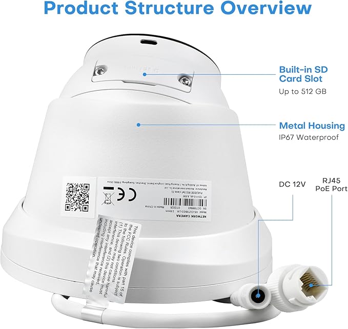 5MP IP PoE Camera, Outdoor Turret Camera with Mic, Hikconnect/SADP/iVMS4200, Smart Color Night Vision, Low light Starlight, Human Vehicle Detection, 114ยฐ Wide Angle, Metal IP67, 512GB SD Slot