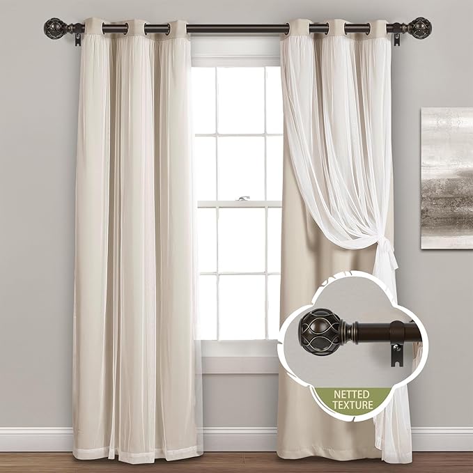 Bronze Farmhouse Curtain Rods for Windows:18-60 Inch Heavy Duty Adjustable Curtain Rod for Bedroom Living Room,Boho Decorative Rustic Drapery Rods with Vintage Coastal Finial,Antique Bronze
