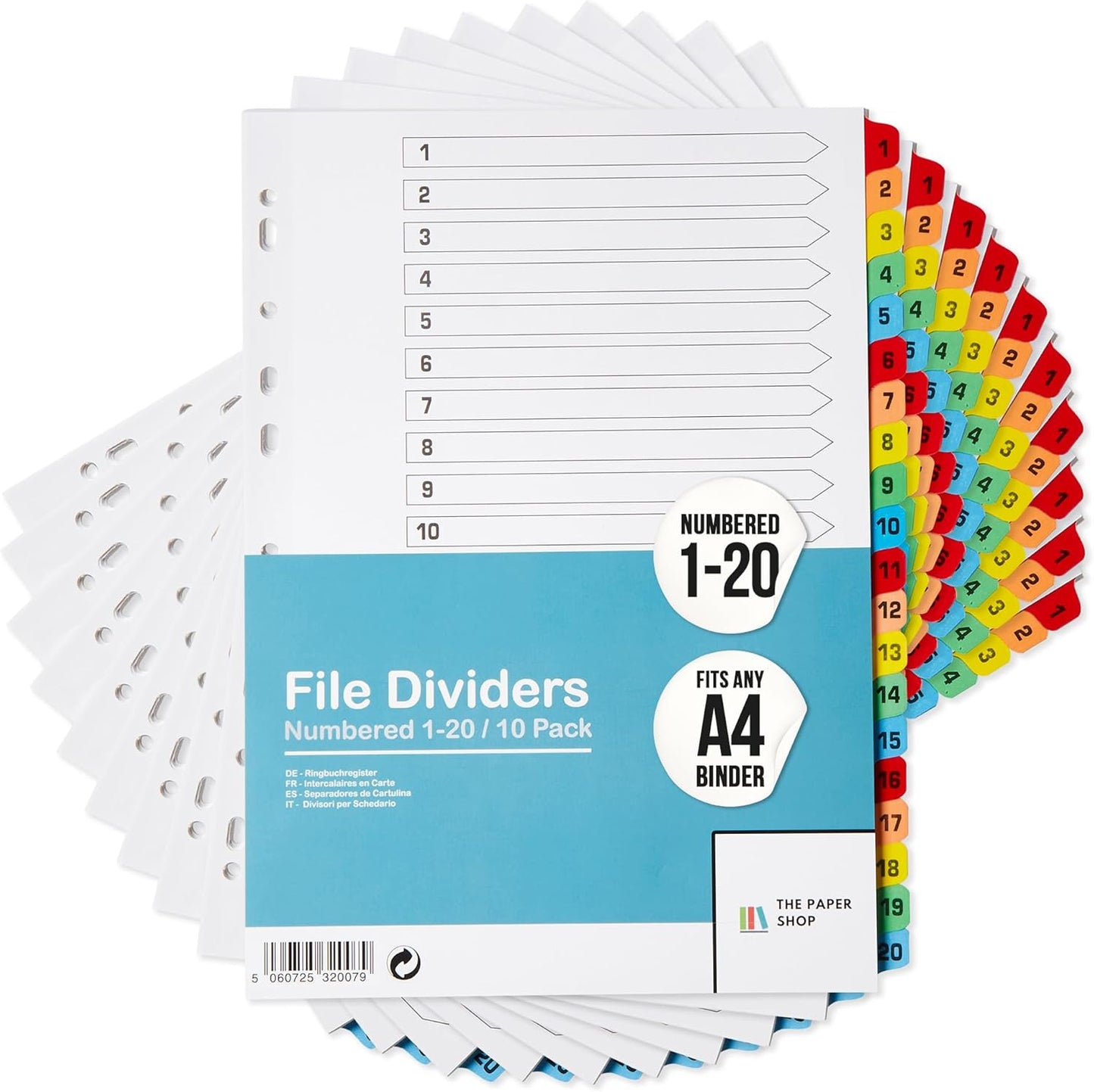 Binder Dividers with Tabs 1-20 Numbered â A4 (10 Pack) | Dividers for 3 Ring Binder | Numbered Tab Dividers for Office, School & Home Organization - The Paper Shop