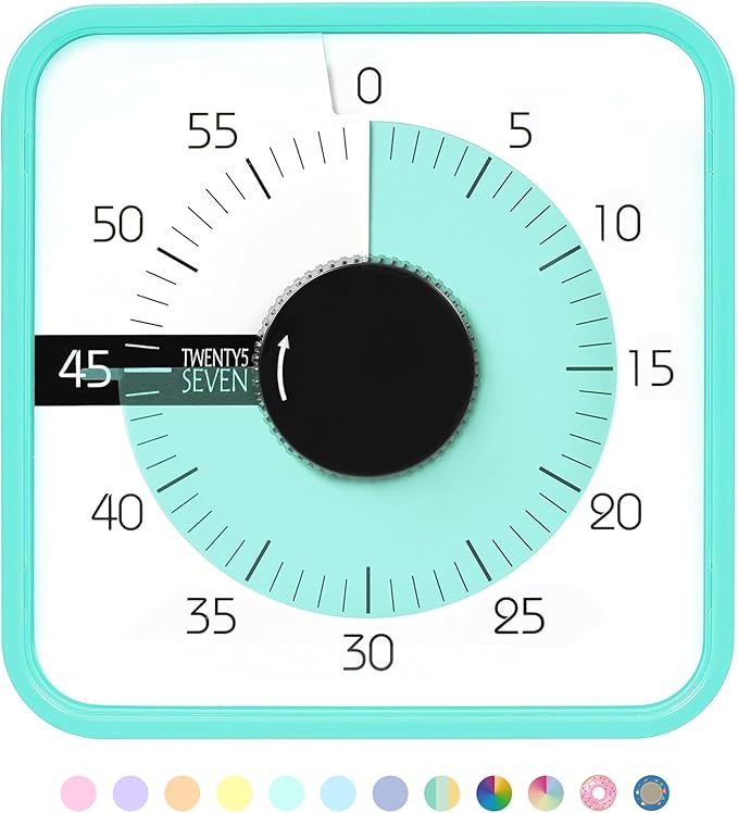 TWENTY5 SEVEN Countdown Timer 7.5 inch; 60 Minute 1 Hour Visual Timer â Classroom Teaching Tool Office Meeting, Mechanical Countdown Clock for Kids Exam Time Management Magnetic, Mint Green