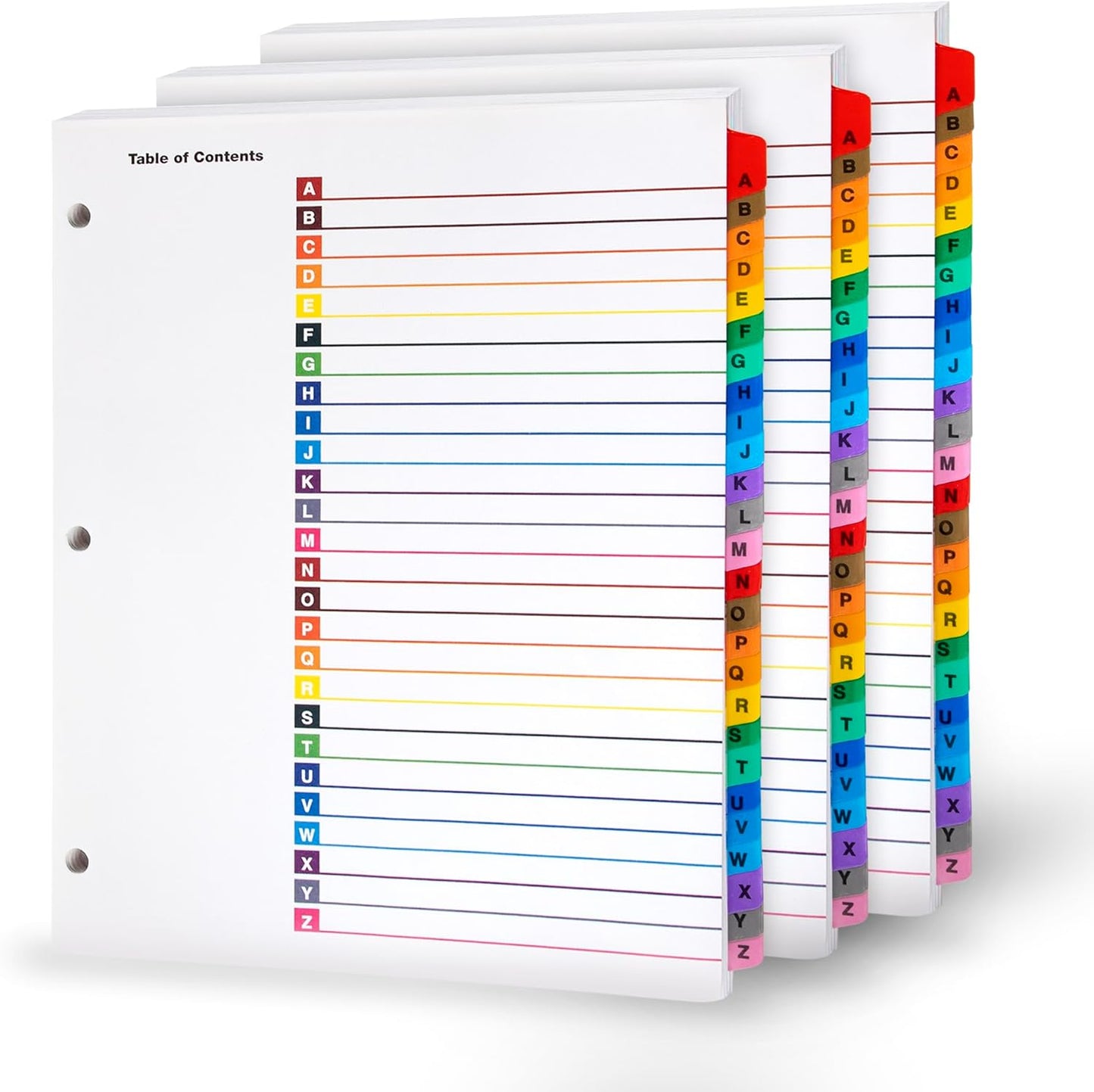 Alphabet Binder Dividers â 3 Sets of 26 AâZ Index Tabs for 3-Ring Binders, 8.5 x 11 in â Customizable Table of Contents, 3-Hole Punched â for School, Filing, Office Organization - 3 Pack