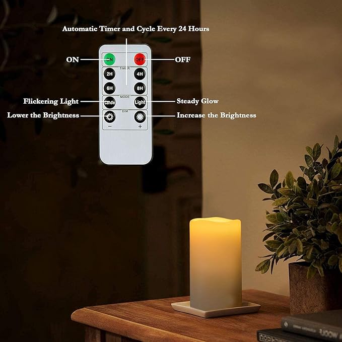 Homemory 4" x 6" Large Waterproof Outdoor Flameless Candles, Battery Operated Flickering LED Pillar Candles with Remote and Timers for Indoor Outdoor Lanterns, Long Lasting, Dark Ivory, Set of 2