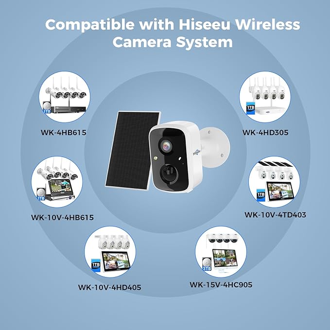 Hiseeu Solar Camera Security Outdoor, 4 Pack 100% Wireless 3K 4MP Surveillance Indoor WiFi Smart Cameras for Home Security Outside, PIR/AI Motion Detection, Waterproof, Color Night Vision, 2-Way Audio