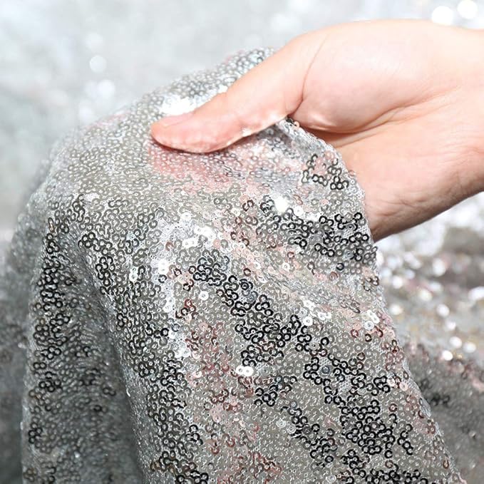 SquarePie Sequin Tablecloth 60 x 102 Inch Silver Bling Sparkly Table Cloth for Wedding Party