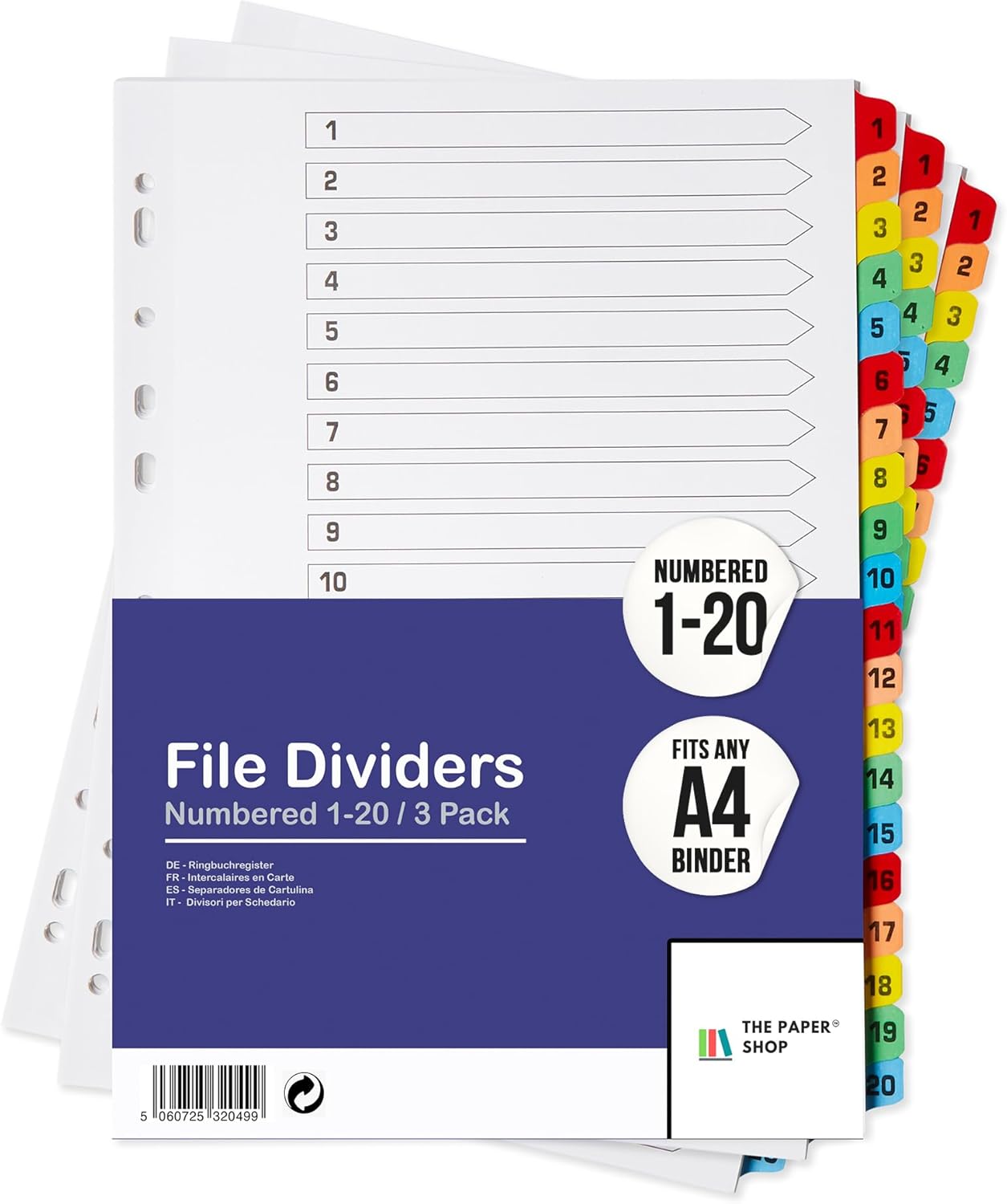 Binder Dividers with Tabs 1-20 Numbered â A4 (3 Pack) | Dividers for 3 Ring Binder | Numbered Tab Dividers for Office, School & Home Organization - The Paper Shop