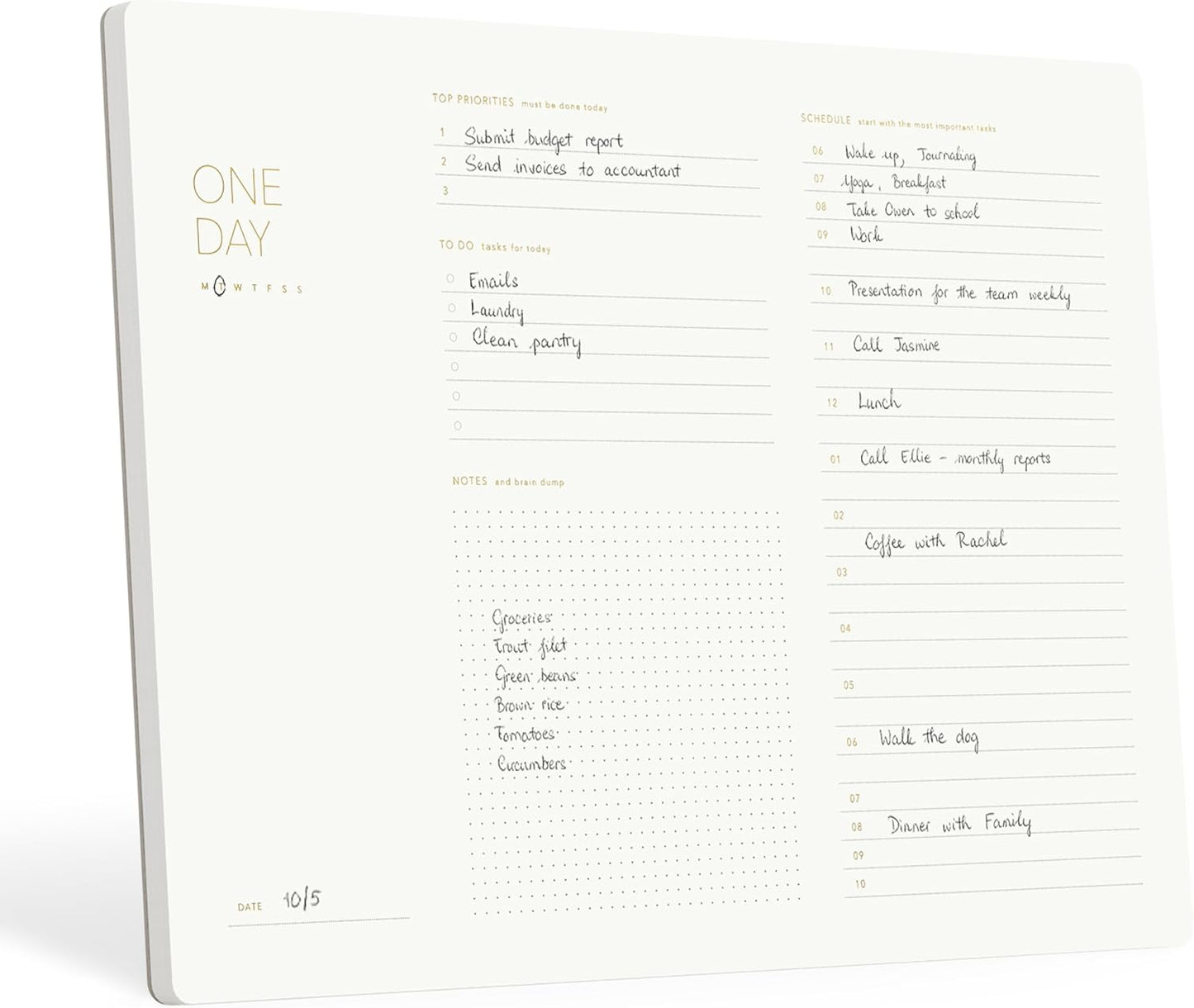 One Day, Elegant Daily Desk Planner, Gold Foiled, Minimalist Productivity Planner Pad, Time Blocking Hourly Schedule, To Do List Notepad, A4, 52 Pages, FSC⢠Certified