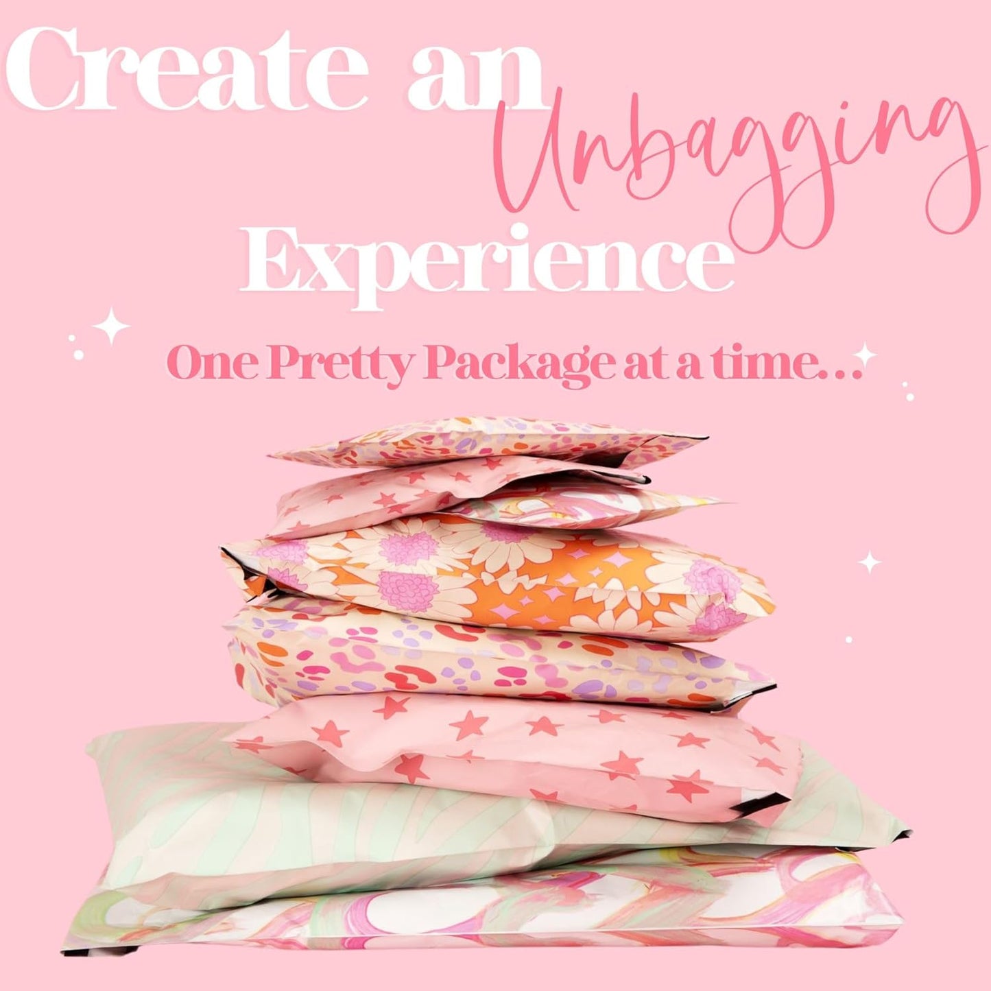 10x13 Designer Poly Mailer 100 Pack Heavy Duty Waterproof Self Seal Shipping Bags for Small Business Large Mailing Envelopes Bulk Tear Resistant Cute Packaging Happy Hearts
