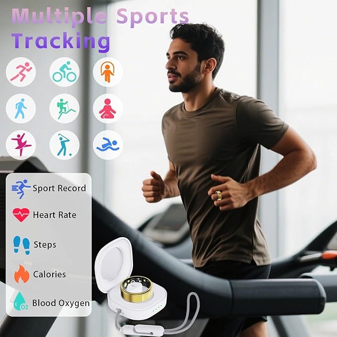 Fitness Tracker Ring for Men Women – Smart Health Ring with Heart Rate, SpO2, Blood Pressure, Sleep Monitoring, Steps, Calories, 5ATM Waterproof, No Subscription Fee for iOS and Android (Gold 10)