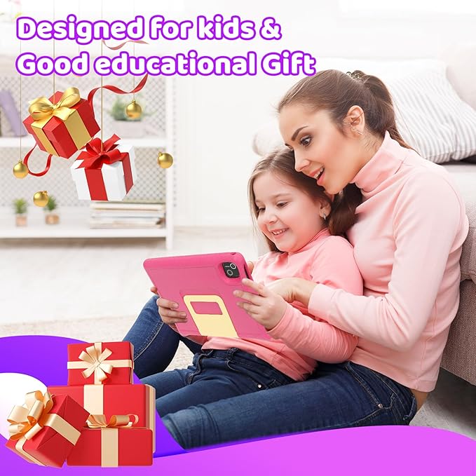 Gleeso Kids Tablet, Android 15 Tablet for Kids 10 inch Octa-Core with Case, 128GB 1TB TF Card Expandable for Toddler Children, Parental Control, Dual Camera, WiFi,Gift(Pink)