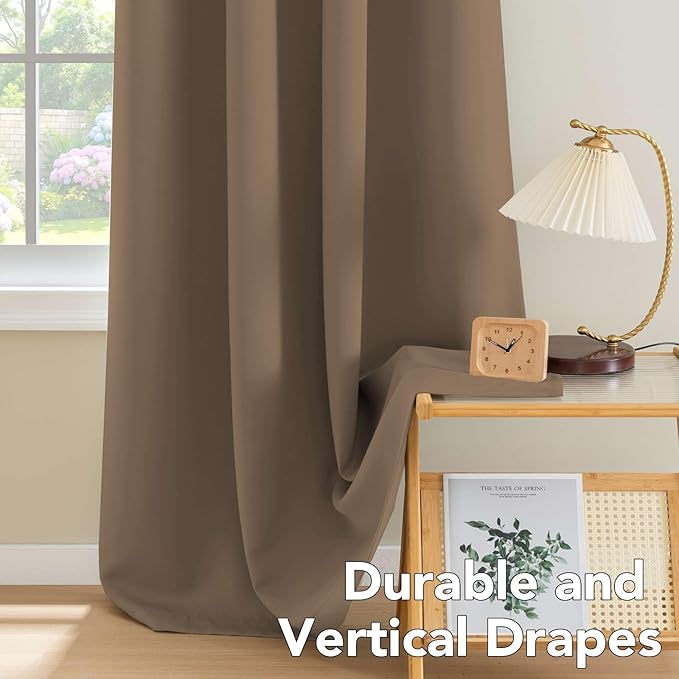 H.VERSAILTEX Blackout Window Curtain Panels Thermal Insulated Room Darkening Solid Grommet Curtains/Drapes for Bedroom Privacy Protection (Set of 2 Panels,52 by 63 Inch Long, Macchiato)