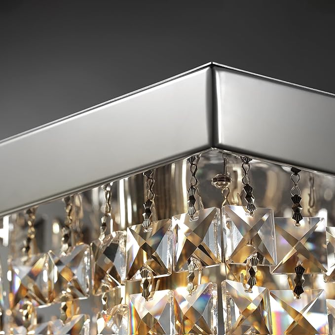 Modern Rectangular Crystal Chandeliers,8 Lights Rectangular Pendant Light Fixture,Adjustable Height K9 Crystal Chandelier for Dining Room L40''xW10''xH10''