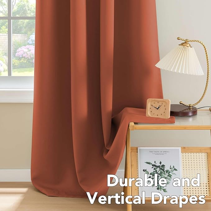 H.VERSAILTEX Blackout Curtains for Bedroom Thermal Insulated Room Darkening Living Room Curtains 72 Inch Long Grommet Privacy Protection Window Curtain Panels/Drapes for Nursery,2 Panels,Orange