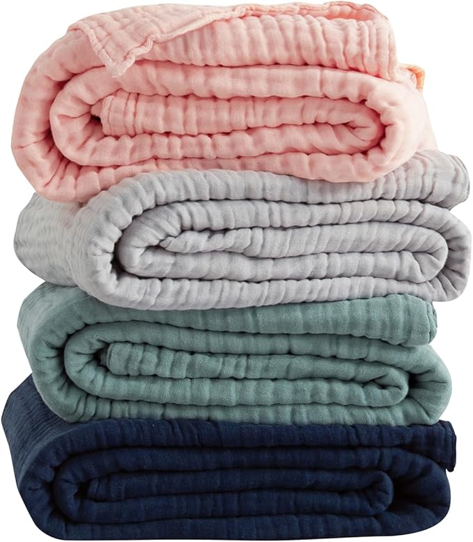EMME Cotton Throw Blanket for Couch Soft Muslin Blankets 50"x60" Lightweight Breathable Blanket All Season Gauze Blanket, Light Grey