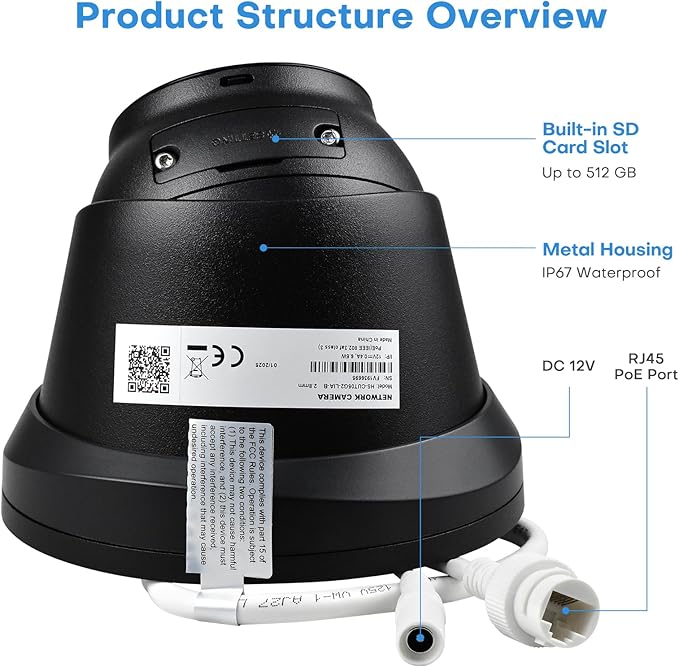 5MP IP PoE Camera, Outdoor Turret Camera with Mic/Audio, Hikconnect/SADP/iVMS4200, Smart Color Night Vision, Low Light Starlight, Human Vehicle Detection, 114ยฐ FOV, Metal IP67, 512GB SD Slot