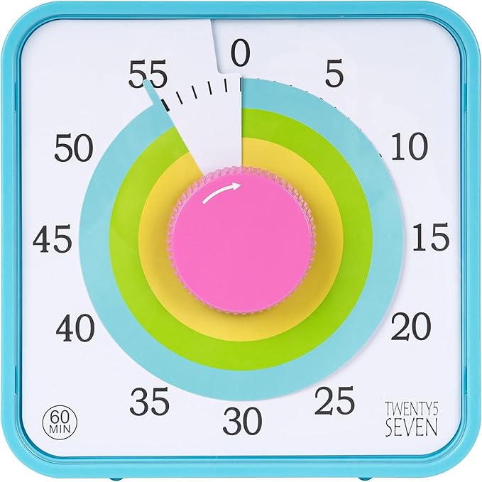 TWENTY5 SEVEN Countdown Timer 7.5 inch; 60 Minute 1 Hour Visual Timer â Classroom Teaching Tool Office Meeting, Mechanical Countdown Clock for Kids Exam Time Management Magnetic, Macaron Sky Blue