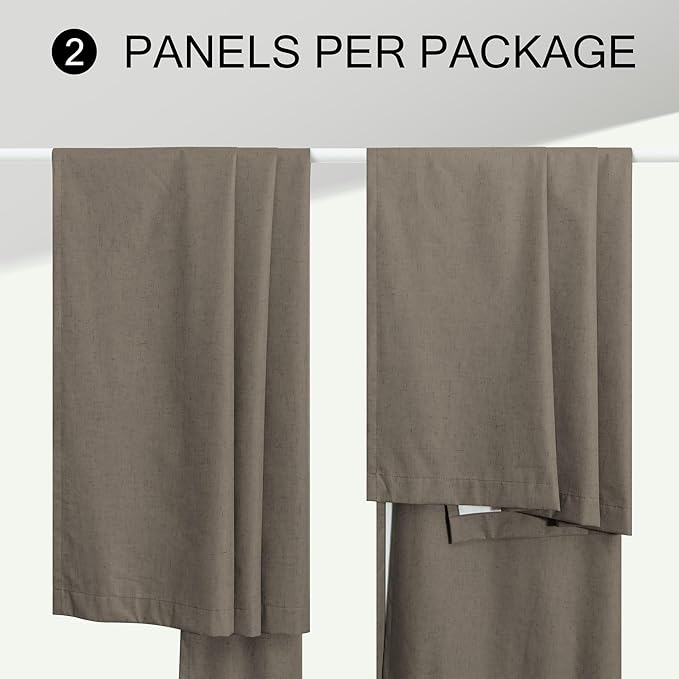 Brown Blackout Curtains 90 Inch Length Thick Linen Patio Drapes for Insulated Sliding Glass Doors Cute Curtains for Nursery Bedroom Aesthetic Modern Farmhouse Decor Back Tab 2 Panels Set 7.5 ft Long