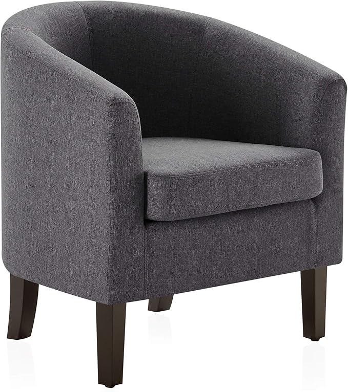 BELLEZE Living Room Chair, Linen Round Accent Barrel Chair, Club Tub Sofa Chair for Bedroom, Corner Chair with Flared Legs and Cozy Soft Padding - Highland (Gray)