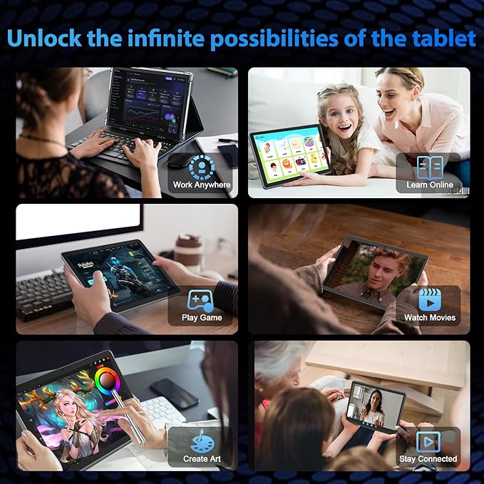 10 Inch Android 15 Tablet with Keyboard, 26GB RAM+256GB ROM(2TB Expand), 2-in-1 Tablet with 8000mAh Battery, 2.4G/5G WiFi, Widevine L1, Dual Camera, Split Screen, Mouse, Stylus, Case(Silver Case)