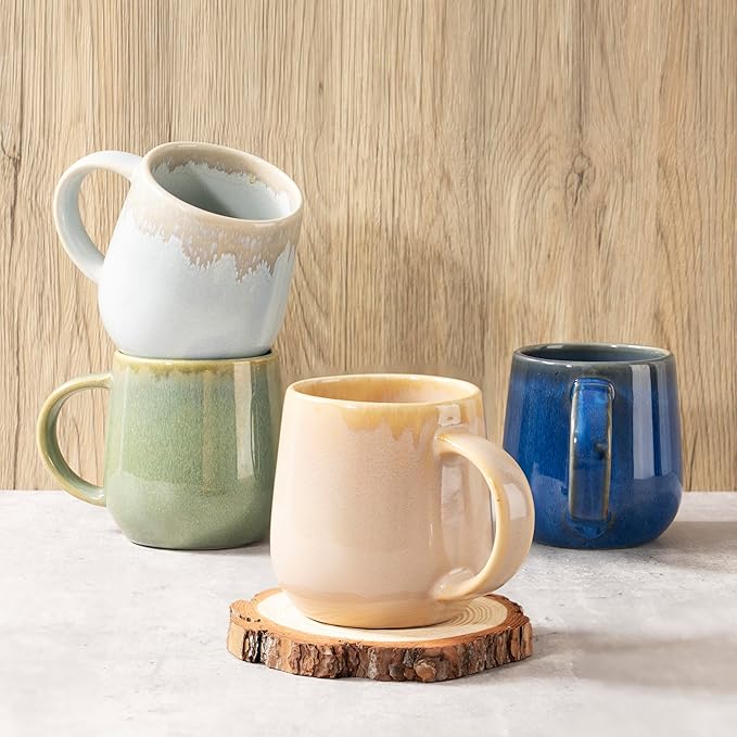 bestone Coffee Mugs Set of 4,15 oz Large Coffee Mugs, Ceramic Mugs with Handles,etc Coffee Mugs, Cups for Coffee Cereal Latte ,Microwave & Dishwasher safe,Vibrant Colors