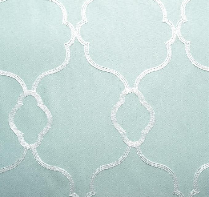 MIUCO Moroccan Embroidery Semi Sheer Curtains Faux Linen Grommet Panels for Living Room 52 x 84 Inch 2 Panels Set, Subtle Green