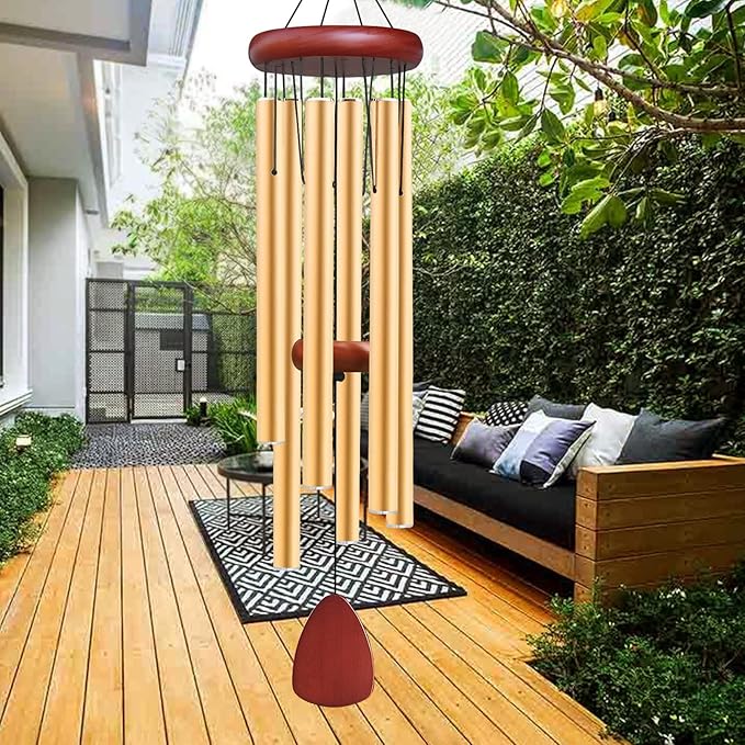 Large Aluminium Wind Chimes Outside, Soothing Melodic Memorial Sympathy Wind Chime, Suitable Outdoor Garden Decor, Gift for Mom Women Neighbors (Gold Wind Chimes-36)