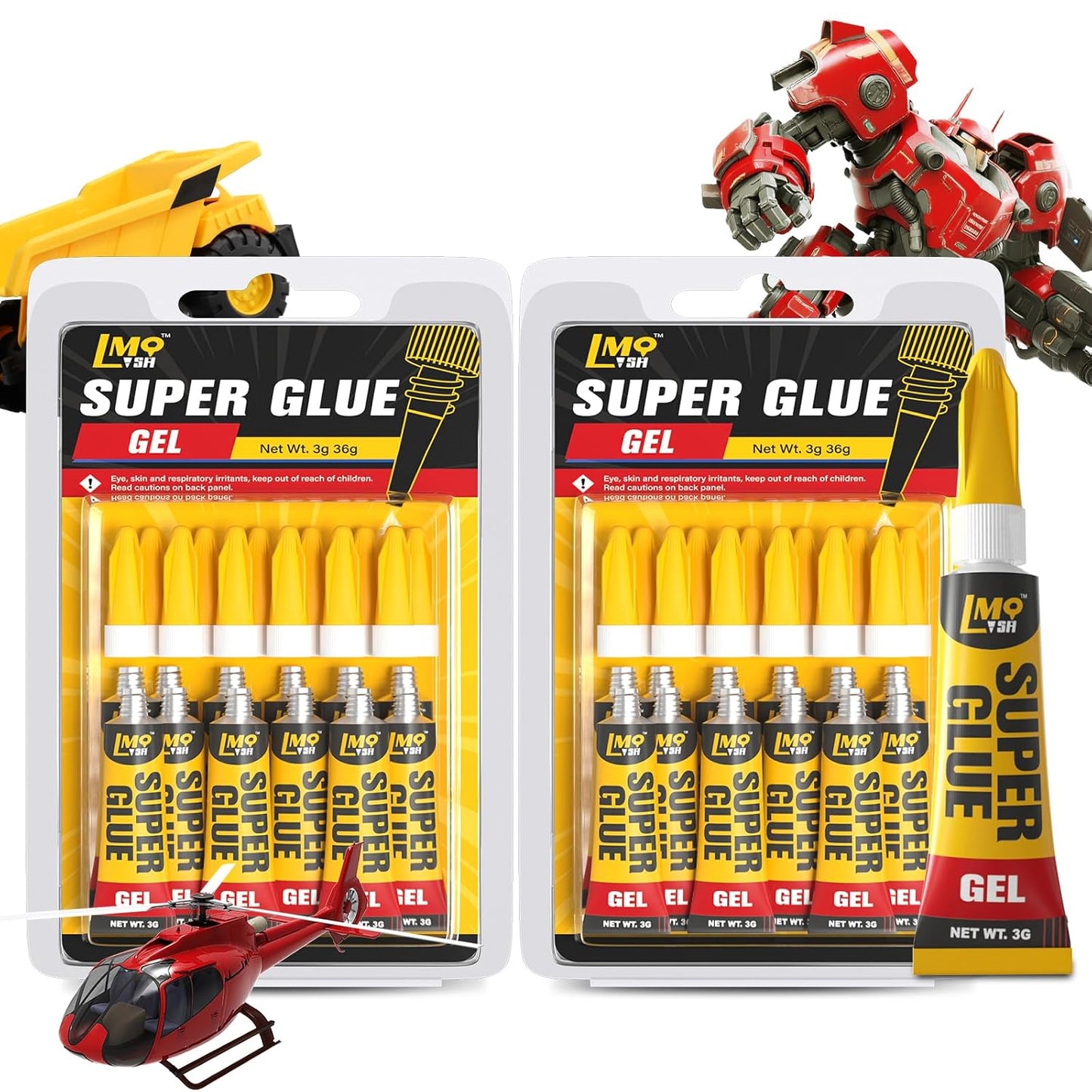 Super Glue Gel Clear, 24Ã3g All Purpose Strong Bond Single Use Heavy Duty CA Glue, Instant Cyanoacrylate Adhesive Multipack for Plastic Ceramic Glass Jewelry Metal Fletching Wood Porcelain Aquarium