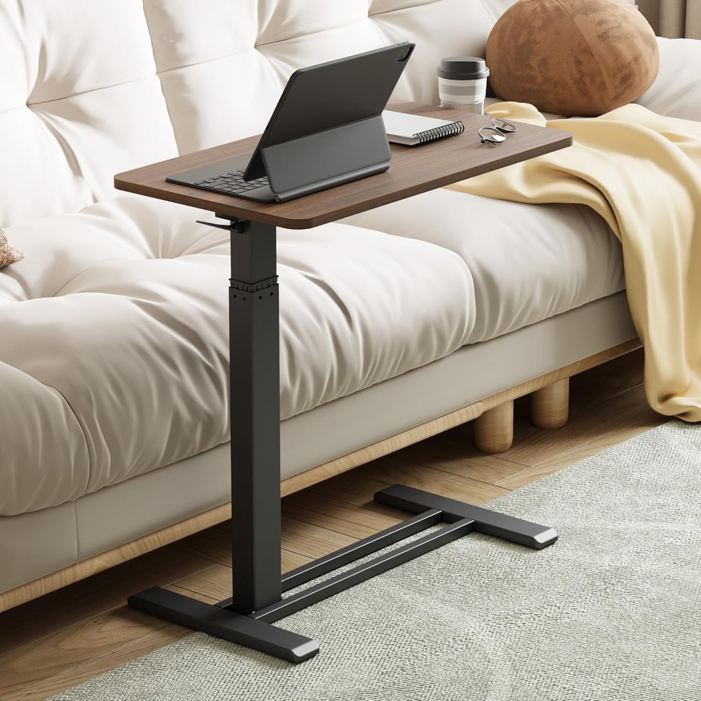 FLEXISPOT Mobile Standing Desk with Wheels Pneumatic Laptop Desk Rolling Computer Cart Movable Height Adjustable Small Sit Stand Desk Computer Workstations Home Use(27.6" W x 15.7" D,Mahogany)