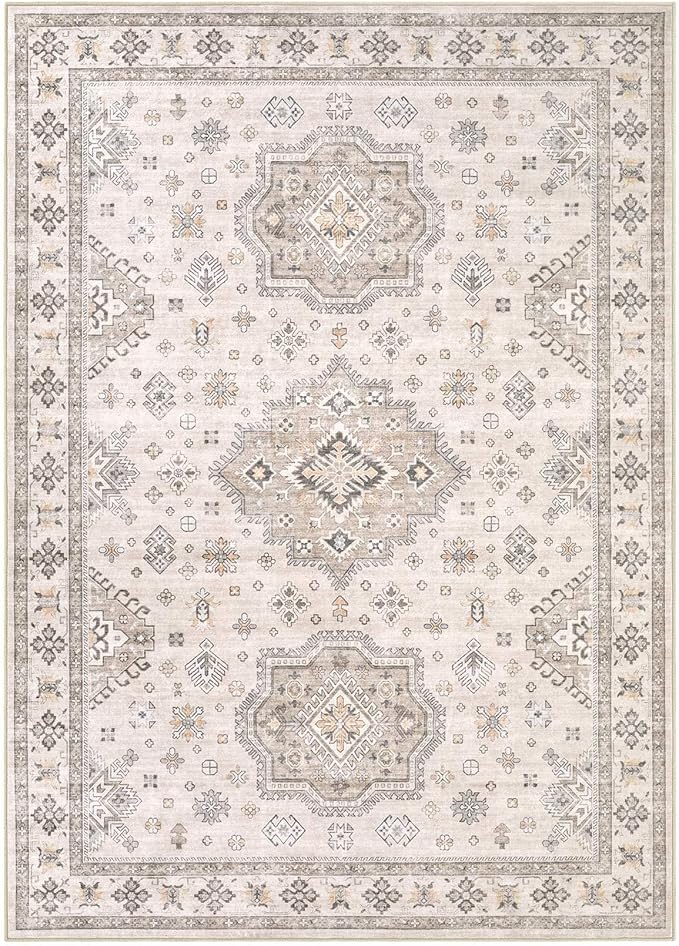 Washable Area Rugs for Living Room -10x13 Neutral Vintage Distressed Floral Farmhouse Boho Large Soft Floor Rug Indoor Non Slip Carpet for Living Room Bedroom Dining Room Office-Beige Brown