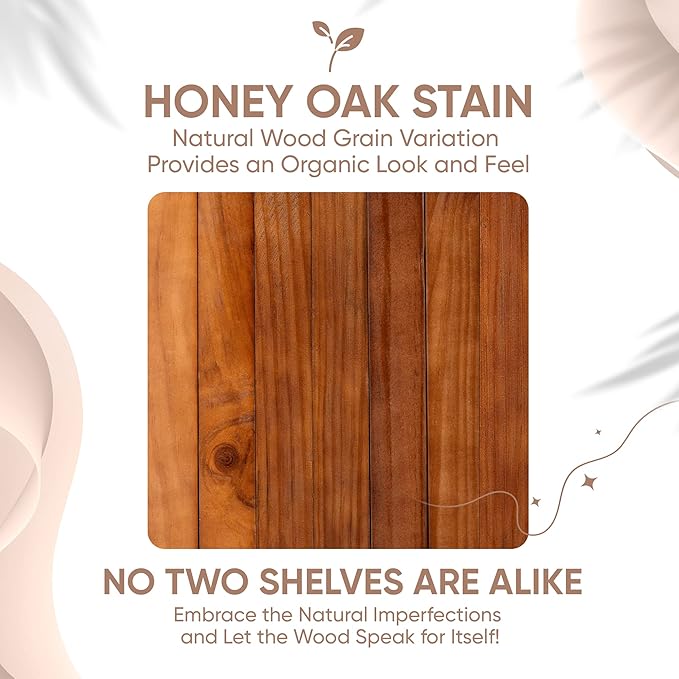 Homeforia 24inch Oak Floating Shelf for Wall, High End Solid Real Wood 24 inches Long Floating Shelves for Bathroom, Honey Oak Wooden Floating Shelves, Heavy Duty Bracket, 24 X 6.5 X 1.75 in, Set of 2