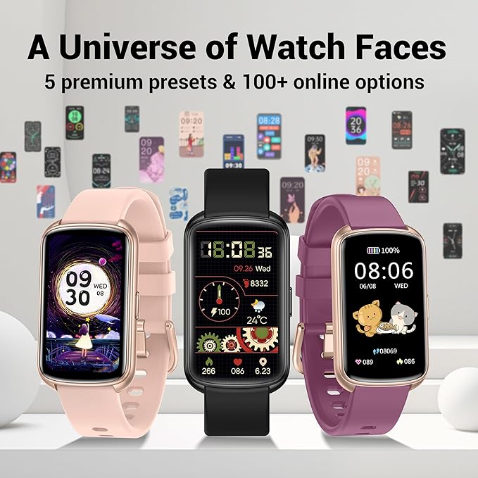 Fitness Trackers, 1.47 Inch Smartwatch, Touchscreen Activity Tracker with Thin Smartband Design, 5ATM Waterproof Fitness Watch Blood Oxygen Heart Rate Monitor for Android/iOS (Black)